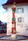 Switzerland / Suisse / Schweiz / Svizzera - Delmont (Jura canton): leonine fountain by tinturerie Parissienne (photo by Miguel Torres)