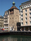 Switzerland / Suisse / Schweiz / Svizzera - Geneva / Genve / Genf / Ginevra / GVA: l'Ile Tower part of a 13th-century fortress built by Bishop Aymon de Grandson - Banque Safdi / tour de l'ile - photo by C.Roux