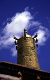 Lhasa, Tibet: Jokhang Monastery - gilded bell tower, decorated with bas-relief and topped with a lotus - photo by Y.Xu