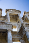 Efes / Ephesus - Selcuk, Izmir province, Turkey: top section of the Library of Celsus - a monumental tomb for Gaius Julius Celsus Polemaeanus, the governor of the province of Asia, built by his son Galius Julius Aquila - photo by D.Smith