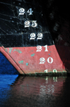 Boston, Massachusetts, USA: Charlestown Navy Yard - USS Constitution - prow depth scale - close-up of the draft scale at the frigate's bow - photo by M.Torres