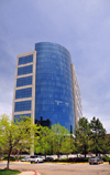 Denver, Colorado, USA: Regency Plaza, Class AA office tower - curved blue glass curtain wall in a granite and chrome faade - Michael Barber Architecture - South Ulster Street - Denver Technological Center / DTC - photo by M.Torres