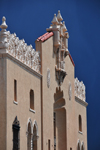 Santa F, New Mexico, USA: Lensic Theater - Santa F's Performing Arts Center - revival Mudjar style faade designed by German-American architects Carl Heinrich Boller and Robert Otto Boller - dark sky before a storm - photo by M.Torres