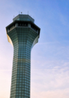 Chicago, Illinois, USA: octogonal control traffic control tower (FAA) and dawn sky at Chicago O'Hare International Airport - ORD - photo by M.Torres