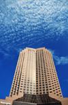 Cleveland, Ohio, USA: 200 Public Square - BP Tower - sky view - architects Hellmuth, Obata and Kassabaum - postmodern style - photo by M.Torres