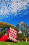 Cleveland, Ohio, USA: Willard Park - Claes Oldenburg's Free Stamp sculpture and North Point Tower - photo by M.Torres