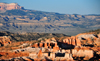 Bryce Canyon National Park, Utah, USA: view from Bryce Point outlook - red fins - Boat Mesa  in the background - photo by M.Torres