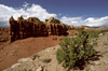 Abiqui, Rio Arriba County, New Mexico, USA: red bluffs and thunder clouds create a beautiful landscape at the Ghost Ranch - photo by C.Lovell