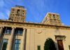 Wilmington, DE, USA: facade of Wilmington Public Library on Rodney Square, Classical Revival style - above lies the red brick Delaware Trust Building, a U-shaped steel frame building - photo by M.Torres