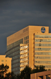 Charlotte, North Carolina, USA: NASCAR Plaza at sunrise - office tower on South Caldwell Street, Chiquita bananas HQ - architect Pei Cobb Freed & Partners - photo by M.Torres