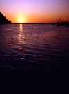 USA - Morro Bay: sunset with silhuette of Morro Rock and fishing fleet - San Luis Obispo County - photo by J.Fekete