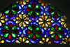 Wadi Dhahr, Al-Mahwit Governorate, Yemen: stained-glass takhrim window at the Rock Pallace / Dar al-Hajar Palace - plaster fretwork filled with colored glass - photo by E.Andersen